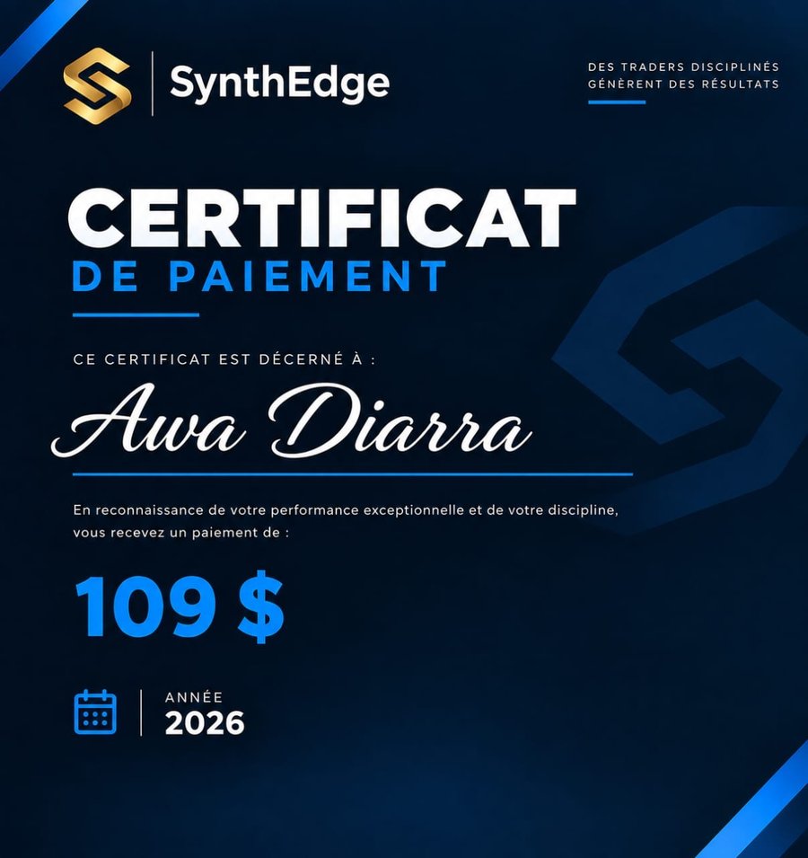 Certificat de paiement SynthEdge — Awa Diarra, 109 $