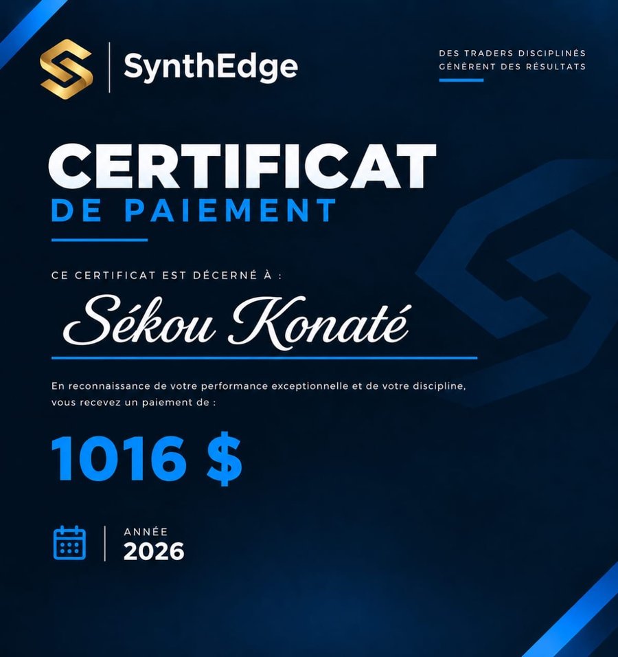 Certificat de paiement SynthEdge — Sékou Konaté, 1016 $